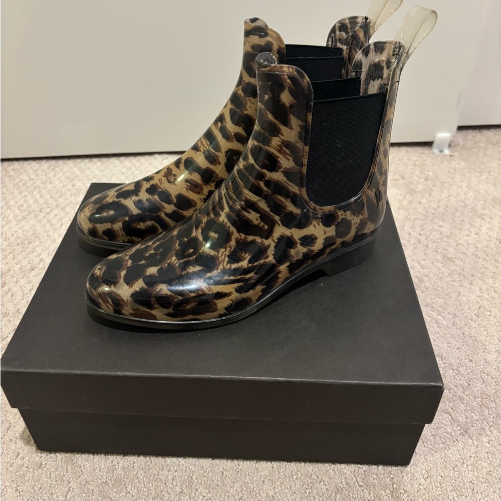 J Crew leopard print Chelsea rain boots